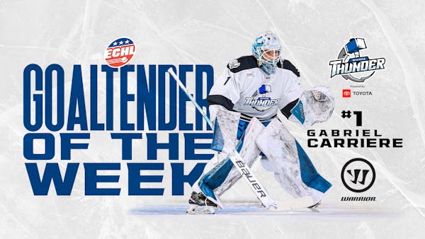 Carriere Selected as Warrior Hockey ECHL Goaltender of the Week