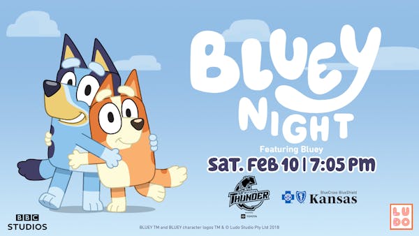 Bluey and Pucks &#039;N Pups Night, presented by Blue Cross &amp; Blue Shield of Kansas and Little Buster&#039;s Sports Bar &amp; Grill