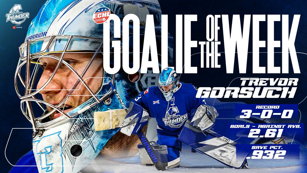 Gorsuch Selected As Warrior Hockey ECHL Goaltender Of the Week